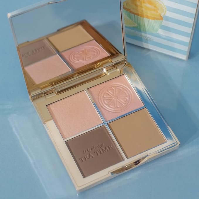 FreshO2 x Pony | Lemon tart multi-use Palette | 2 shades of highlight and 2 shades of contour| Delicate pearl like shimmer, super smooth | Made In Taiwan | Vegan Cruelty Free