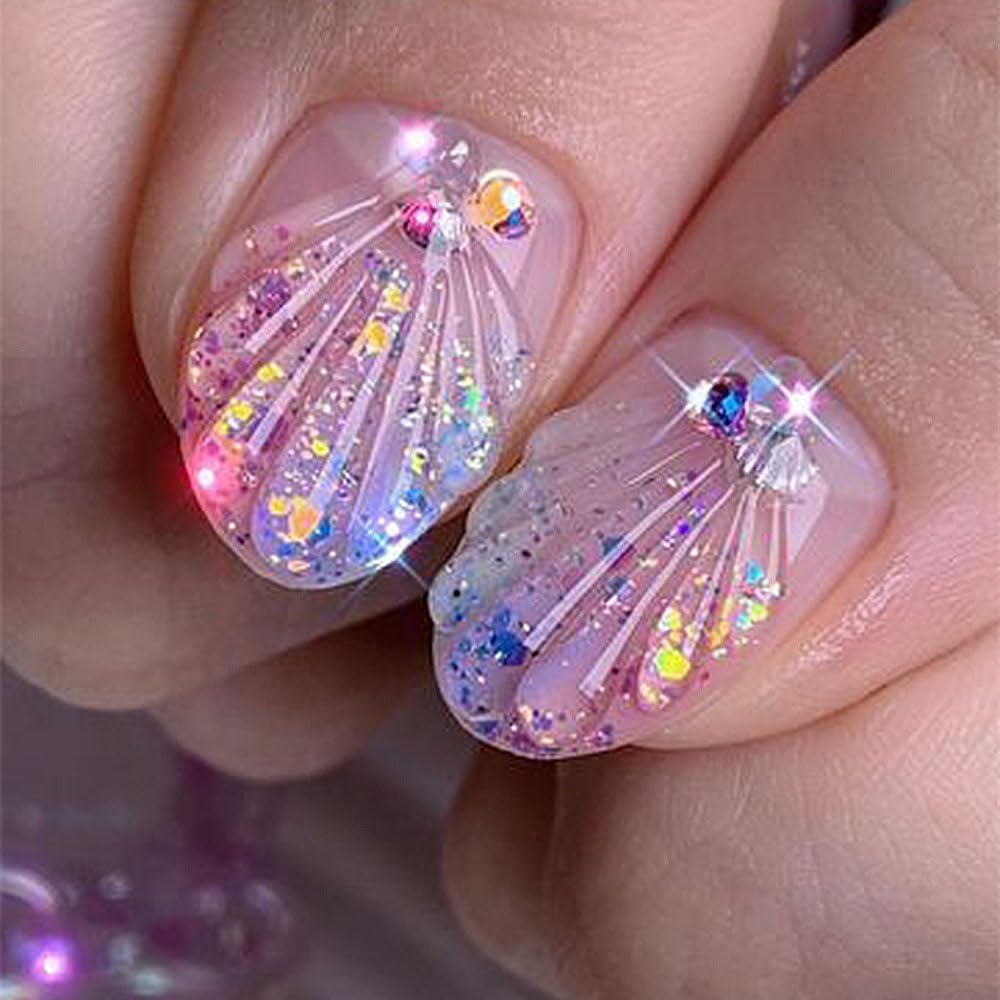 5D Dreamy Mermaid Tail Nail Stickers Summer Nail Decals 5D Embossed Laser Mermaid Nail Art Stickers Sea Wave Fishtail Shellfish Starfish Nail Design Stickers Self Adhsive Ocean Stickers for Nails DIY-BrightBean Baby