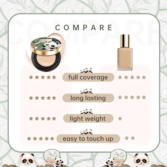 CATKIN Panda Land Full Coverage Cushion Fondation, Breathable Hydrating Nourishing Poreless Face Makeup Save for Sensitive Skin,Sheer Finish (W11 Light)-BrightBean Baby