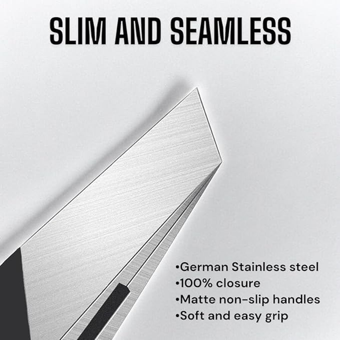 Professional Tweezers - Slant, Durable Lightweight German Stainless Steel, Ultra Precision Tweezers for Eyebrows, Facial Hair, Chin, and Ingrown Hair Removal - Gift (Matte Gray)