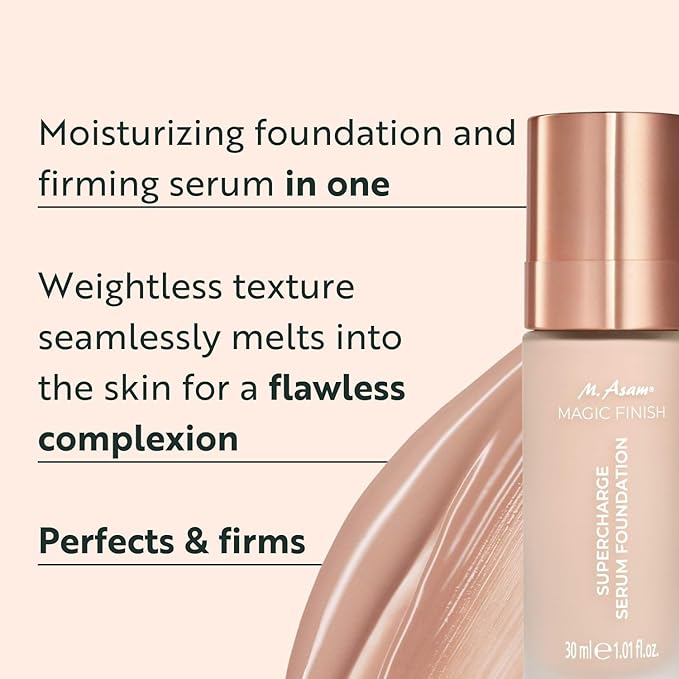 M. Asam MAGIC FINISH Supercharge Serum Foundation Rose Fair (1.01 Fl Oz) - Moisturizing Make Up & Firming Face Serum In One, Anti-aging CC Cream With Optimal Coverage & Hyaluronic Acid-BrightBean Baby