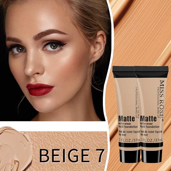 2 Pack Liquid Foundation Cream for Face Makeup,Durable Full Coverage Matte Concealer Make Up,Oil Control & Waterproof Base Primer -1+1 Fl.Oz (BEIGE 7#)-BrightBean Baby