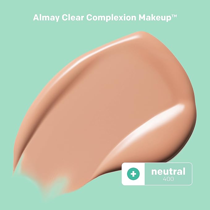 Almay Clear Complexion Acne Foundation Makeup with Salicylic Acid - Lightweight, Medium Coverage, Hypoallergenic, Fragrance-Free, for Sensitive Skin, 400 Neutral, 1 fl oz.-BrightBean Baby