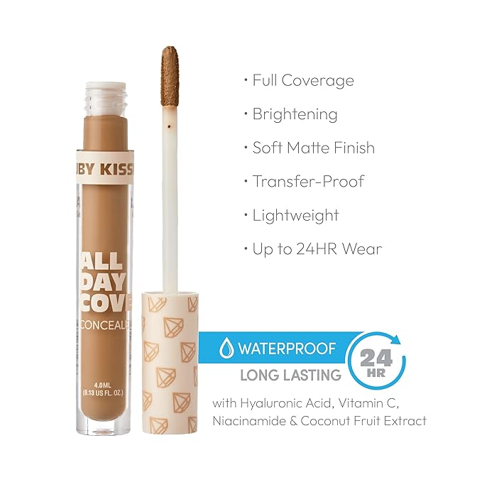 Ruby Kisses All Day Concealer Lightweight Full Coverage Multi-Use Concealer 0.13 Fl Oz (Cappuccino)-BrightBean Baby