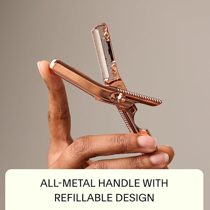 The Leaf Dermaplaner Kit, Fig - Plastic-Free Facial Razor and Exfoliating Tool Set; Includes 1x Dermaplaner, 1x Stand, 10x Refills