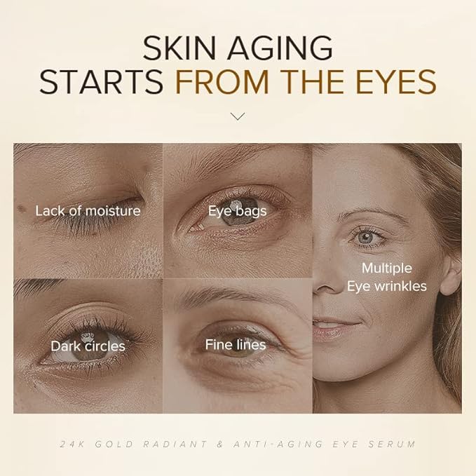 AKARY 24K Gold Eye Serum, Under-eye Firming Serum for Reduces Puffy Eyes, Dark Circles, Fine Lines, Under Eye Bags, Tightening, Hydrating Face Serum, Treatment for Skin Care with Nicotinamide and Vitamin E-BrightBean Baby