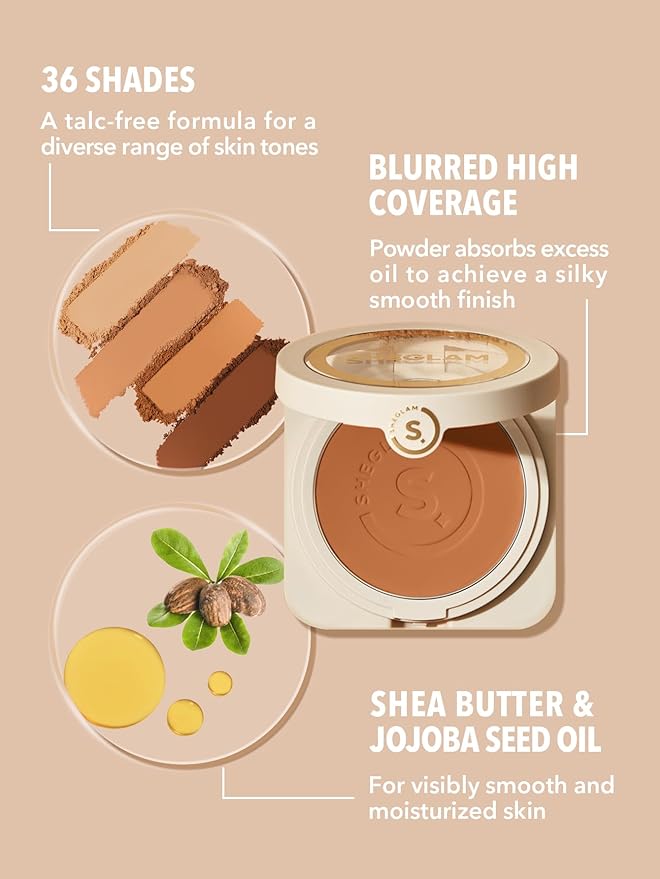 SHEGLAM SKin-Focus Full Coverage Powder Foundation Oil-Control Lightweight Face Pressed Powder Makeup-Cashew-BrightBean Baby