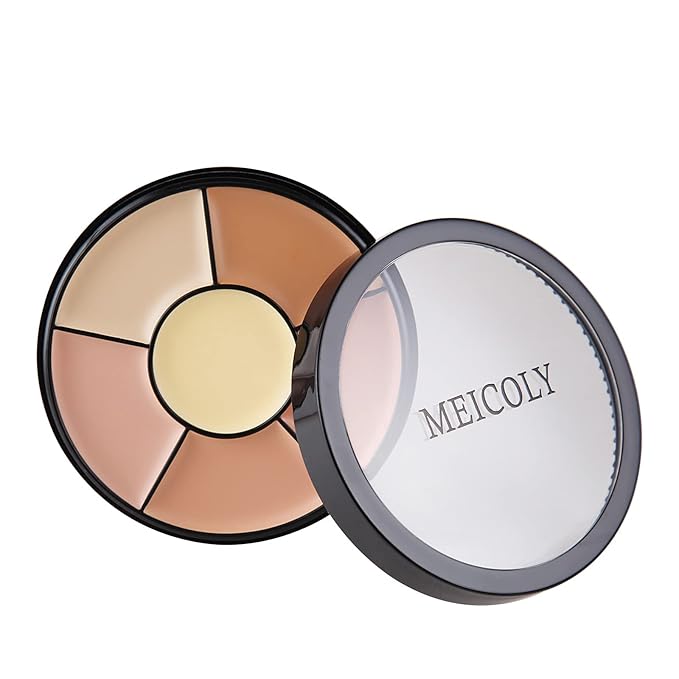 MEICOLY 6 Shades High Coverage Concealer,Tattoo Cover Palette,Cover Bruises, Tattoos, Age Spots, Vitiligo, Birthmarks,with 8 pcs White Makeup Sponges-BrightBean Baby