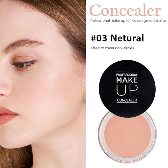 Kaely Pot Concealer Full Coverage Set,under Eye Brightener Concealer for Conceals Dark Circles,Waterproof Foundation Face Makeup Brush Kit,Color Correcting Concealer,Eye Ring corrector de ojeras 03-BrightBean Baby