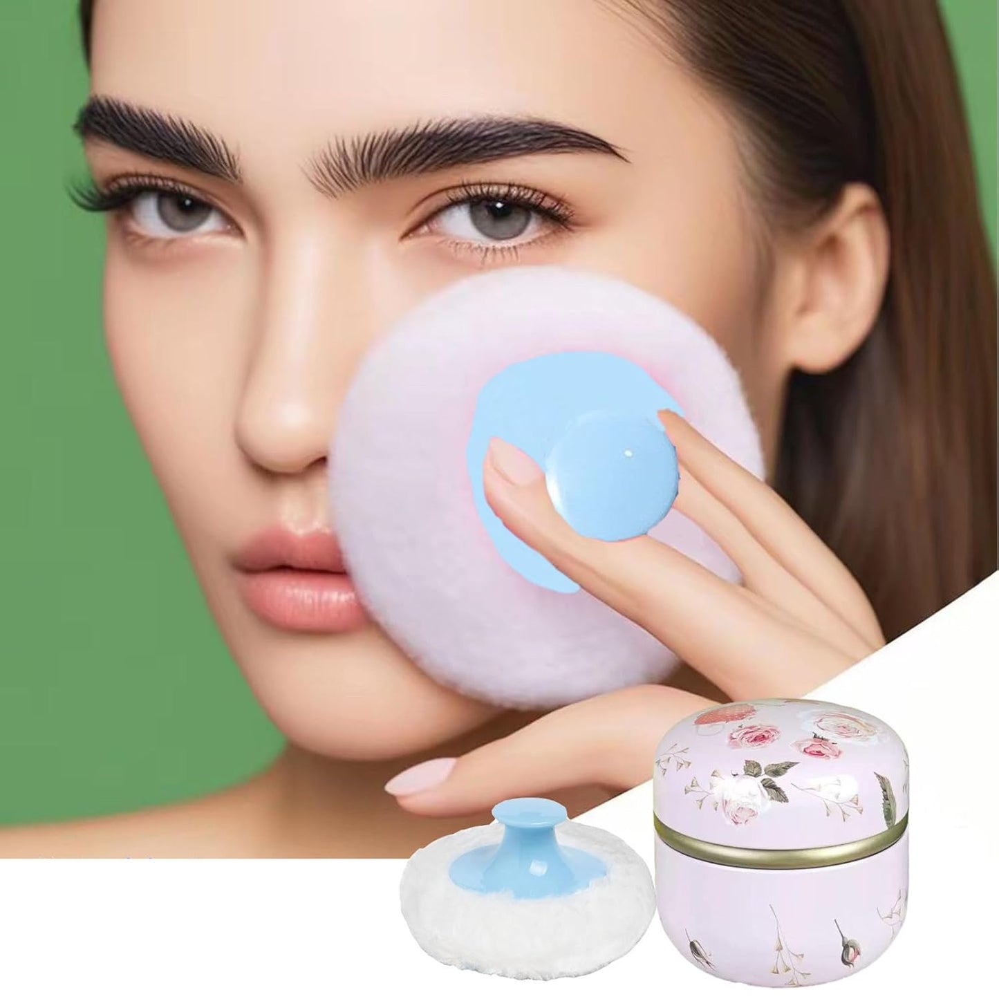 Body Powder Puff and Container, 3.35" Portable Dusting Powder Container with Soft Puff Loose Powder Case Box Jar with Lids for Baby Women Home and Travel Use-BrightBean Baby
