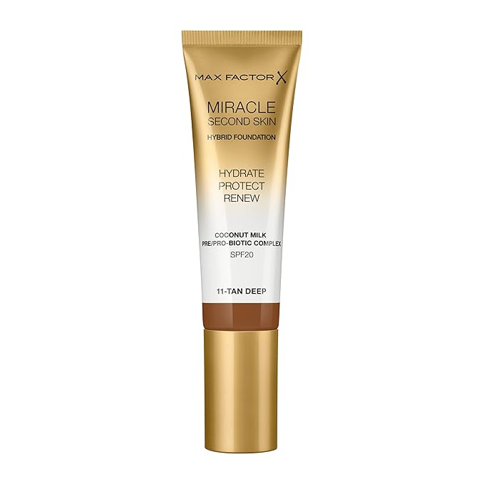 Max Factor Miracle Second Skin Hydrating Foundation, Tan-Deep - 30 ml-BrightBean Baby