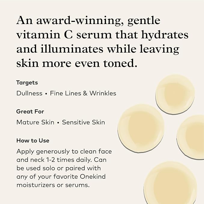 Onekind Radiant C Face Serum, Anti-Aging Facial Treatment with Hyaluronic Acid, Tetrahexyldecyl Ascorbate, Ferulic & Vitamin E, Serum for Dark Spots, Even Skin Tone, Fine Lines & Wrinkles-BrightBean Baby