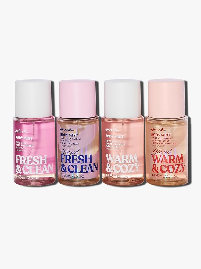 Victoria's Secret PINK 4 Piece Merry Mini Mists Gift Set: Warm & Cozy and Fresh & Clean, Assorted Scents-BrightBean Baby