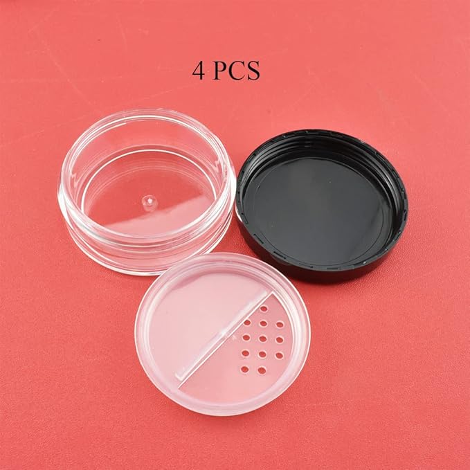 HAHIYO 4pcs 10ml/0.34oz Plastic Empty Travel Compact Case Makeup Cosmetic Jar Refillable Powder Box No Leak Holder with Rotatable Sifter and Black Screw Lid-BrightBean Baby
