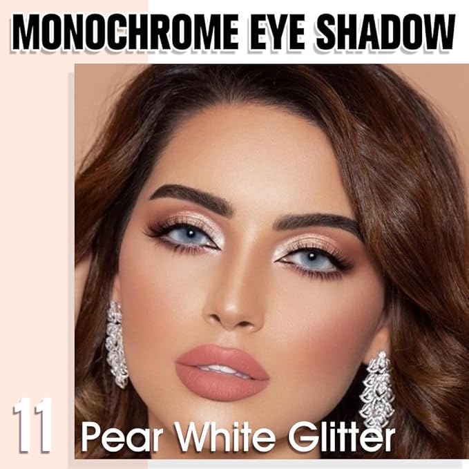Pear White Single Glitter Eyeshadow Makeup, Neutral Powde Eye Shadow for Women, White Shimmer Singles Eyeshadow Palette Pigmented Waterproof, sombras para ojos, Girls Monochrome Eyeshadows Gift-BrightBean Baby