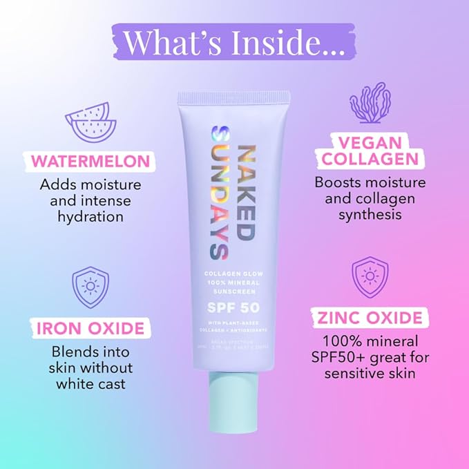 Naked Sundays SPF 50 Mineral Glow Sunscreen, Daily Hydrating Facial Moisturizer & Primer with Zinc Oxide, Sheer Tint, Broad Spectrum SPF Lotion (Jumbo 80ml)-BrightBean Baby