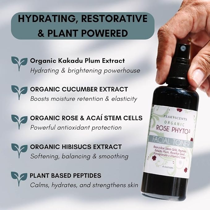Organic Phyto³ Rose Water Facial Toner Spray - Pure Rosewater for Face, with Acaí and Herbal Extracts - Eco-Friendly and Vegan - Hydrating Rose Water Organic Face Spray (4 oz)-BrightBean Baby