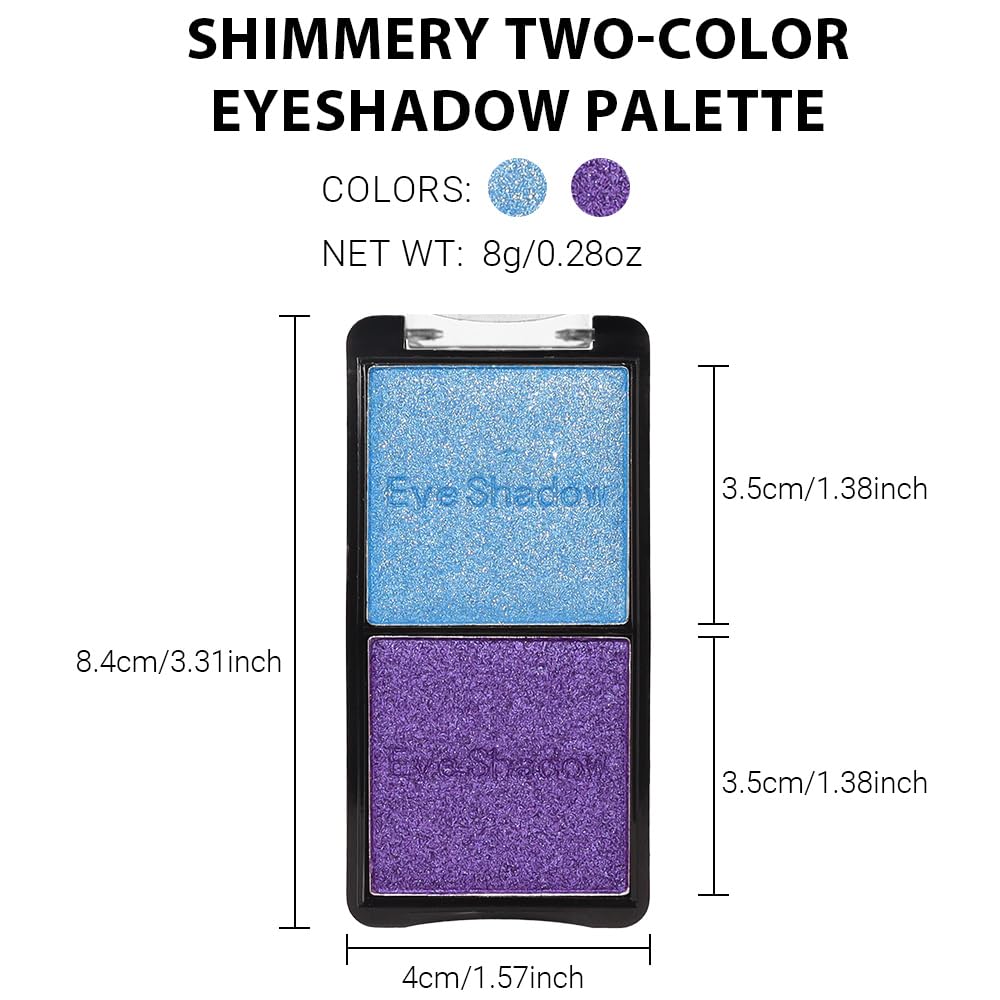 2 colors eye shadow makeup palette, Blue & Purple Eyeshadows Halloween Birthday Party Wear, high pigment eye, matte & shimmer metal eye shadow powder, Blendable, Ultra-Pigmented, Easy to Apply(02)-BrightBean Baby