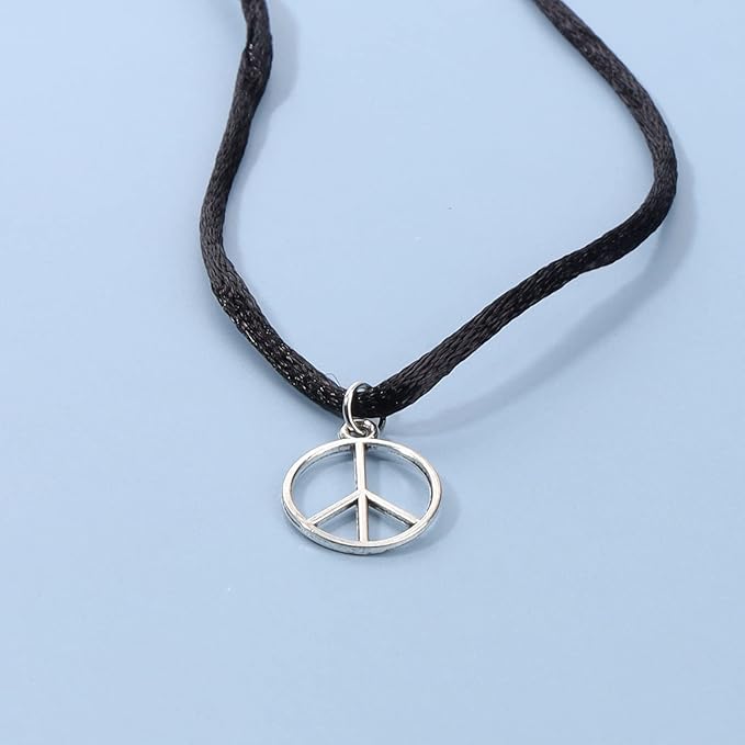 Boho Peace Choker Necklace Black Cord Circle Necklace Short Round Necklace Vegan Necklace Chain Jewelry for Women and Girls-BrightBean Baby