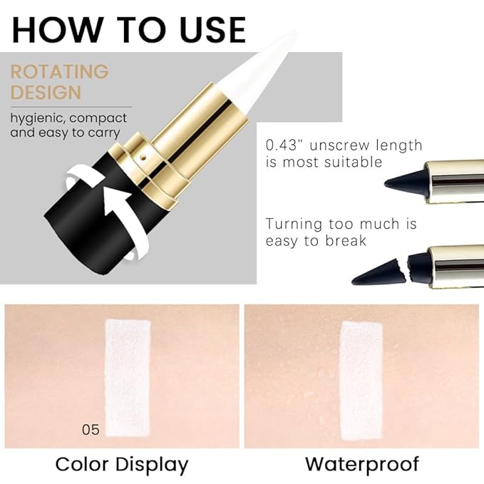 Kaely White Gel Eyeliner Pencil,Waterproof Smudge Proof Eye Liner Pen,Cat Eye Goth Halloween Makeup,Eye Black Face Paint Lipstick Crayon,Color Colorful Eyeliner Eyeshadow Stick,05