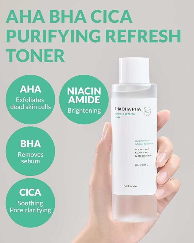AHA BHA PHA Purifying Refresh Toner - Skin Trouble Eraser, Immediate Exfoliation & Sebum Removal - Contains Niacinamide for Breakouts - Removes Blocked Sebum & Dead Skin Cells, 6.76 f l. oz-BrightBean Baby
