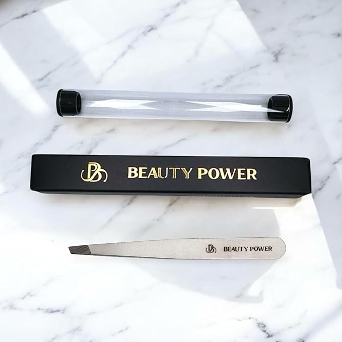 Professional Tweezers - Slant, Durable Lightweight German Stainless Steel, Ultra Precision Tweezers for Eyebrows, Facial Hair, Chin, and Ingrown Hair Removal - Gift (Matte Gray)