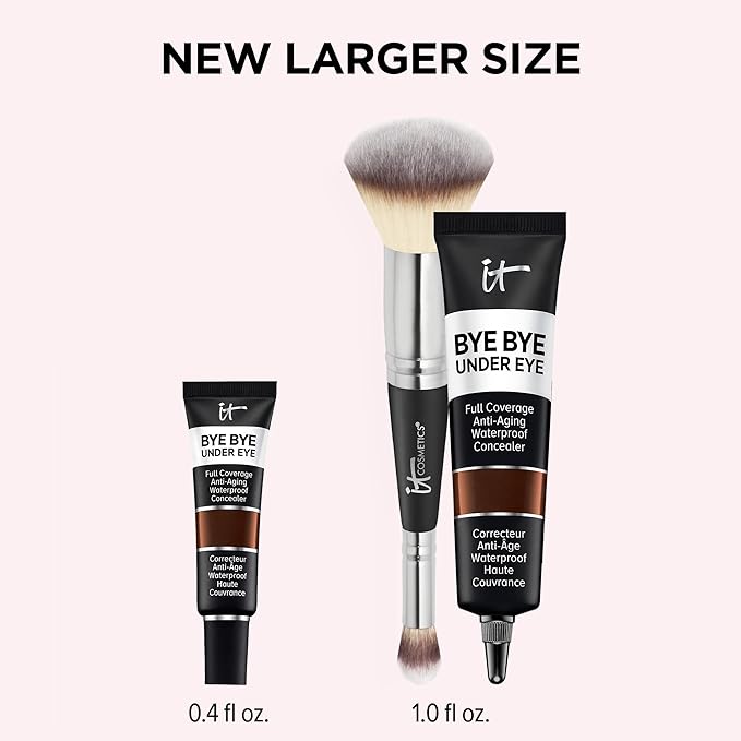 IT Cosmetics Makeup Set - Includes Supersize Bye Bye Under Eye Concealer (45.5 Deep) + Heavenly Luxe Complexion Perfection Concealer Brush (1 fl oz) - with Collagen, Hyaluronic Acid & Antioxidants-BrightBean Baby
