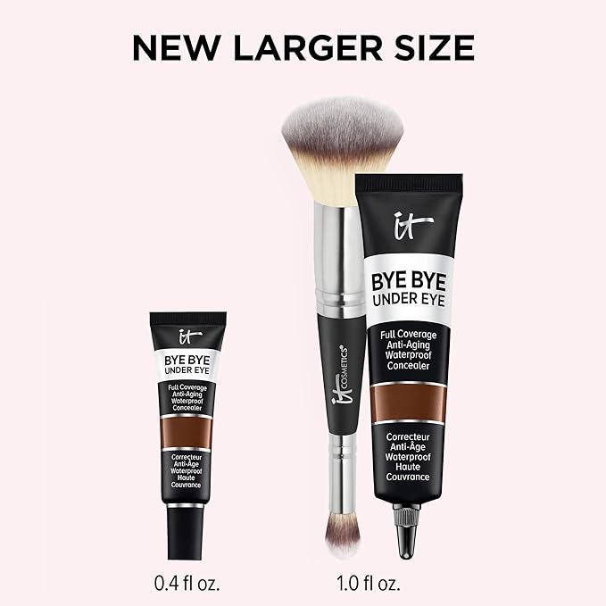 IT Cosmetics Makeup Set - Includes Supersize Bye Bye Under Eye Concealer (44.0 Deep) + Heavenly Luxe Complexion Perfection Concealer Brush (1 fl oz) - with Collagen, Hyaluronic Acid & Antioxidants-BrightBean Baby