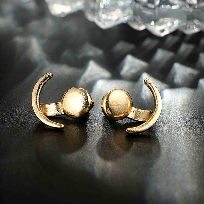Boho Moon Ear Jackets Earrings Crescent Moon Stud Earrings Gold Sun Moon Earrings Minimalist Double Sided Round Earrings Jewelry for Women-BrightBean Baby