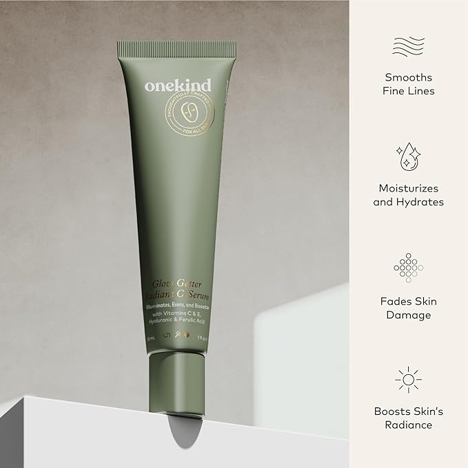 Onekind Radiant C Face Serum, Anti-Aging Facial Treatment with Hyaluronic Acid, Tetrahexyldecyl Ascorbate, Ferulic & Vitamin E, Serum for Dark Spots, Even Skin Tone, Fine Lines & Wrinkles-BrightBean Baby