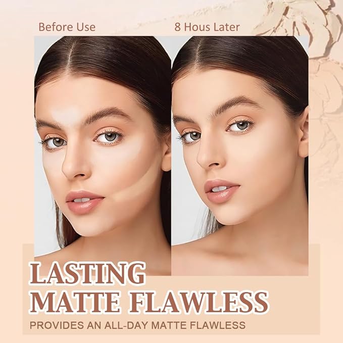 evpct Kaely Oil Control Pressed Face Powder, Get Smooth Flawless Fine Lines and Lightweight Finishing Foundation, Control Shine Long Lasting Waterproof Face Setting Powder Cosmetic, 05 Ivory Buff-BrightBean Baby