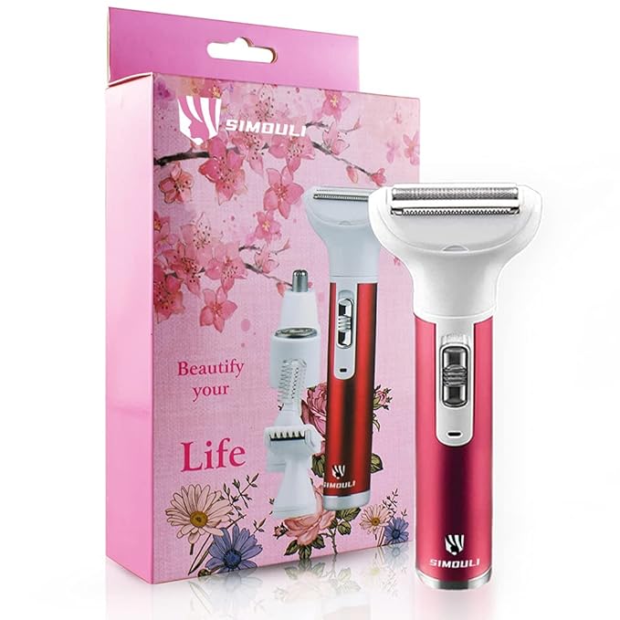 Electric Razor for Women,5 in 1 Womens Shaver Electric Bikini Trimmer Pubic Hair Removal Wet & Dry Painless Shaver for Legs Underarms Eyebrow Face Nose and Bikini Line Razor (Red)