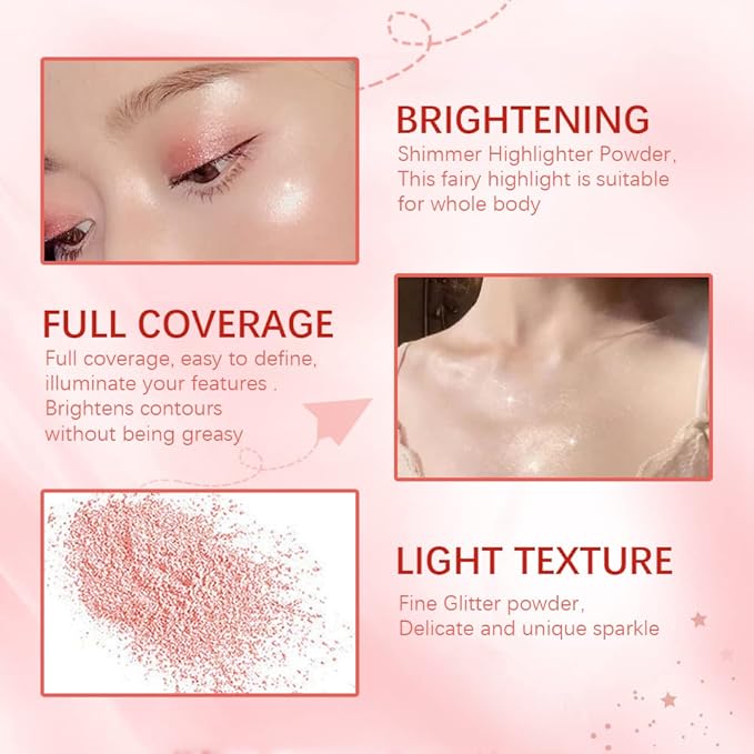 Highlight Polvo De Hadas, Fairy Highlighter Powder, Brightening Whole Body, Natural Three-Dimensional Face Contouring Clavicle Pat Powder, Highlighter Makeup (Gold)-BrightBean Baby
