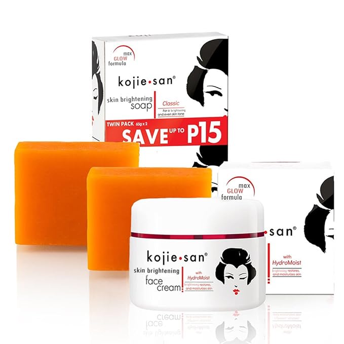 Kojie San Skin and Body Soap 2 Piece Set – Original Kojic Acid, Dark Spot Remover Soap Bar with Coconut & Tea Tree Oil – 65g x 2 Bars & 30g Face Cream-BrightBean Baby