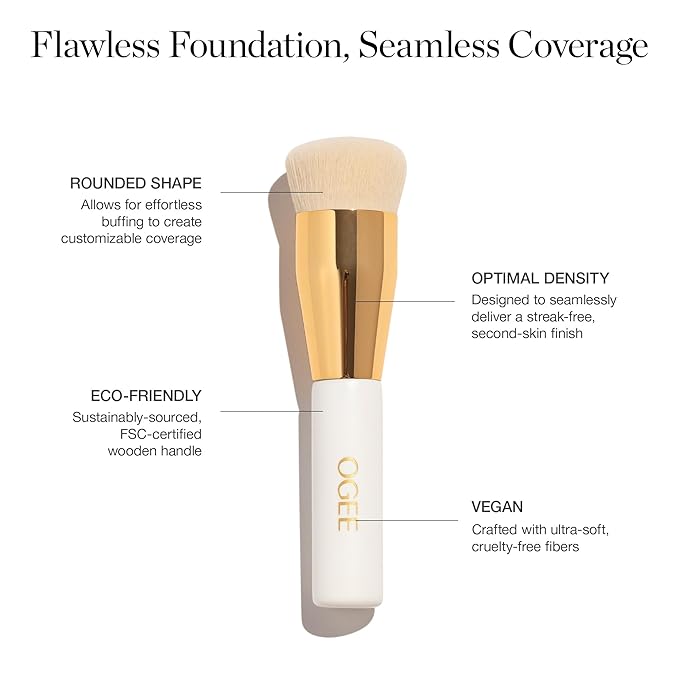 Ogee Professional Quality Makeup Brush - Ultra-Soft Base Brush with Vegan Bristles for Flawless Liquid Makeup Application - Premium Foundation Brush for Liquid Makeup-BrightBean Baby