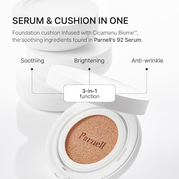 Parnell Cicamanu Serum Cushion - Moisturizing Foundation for Soothing, Coverage, Glass Skin and Lightweight for Sensitive and Dry Skin Pearl Skin (0.52 Fl Oz) (#21 Fair Ivory)-BrightBean Baby