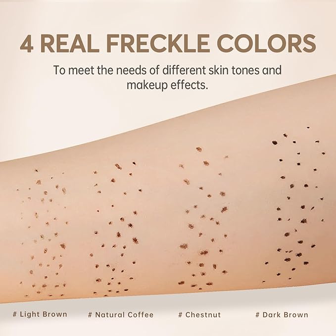 4 Colors Freckle Pen Set, Natural Lifelike Face Fake Freckle Stamp Makeup Pen Waterproof Long Lasting Quick Dry Faux Freckles Sun-kissed Makeup-Light Brown,Natural Coffee,Chestnut,Dark Brown-BrightBean Baby
