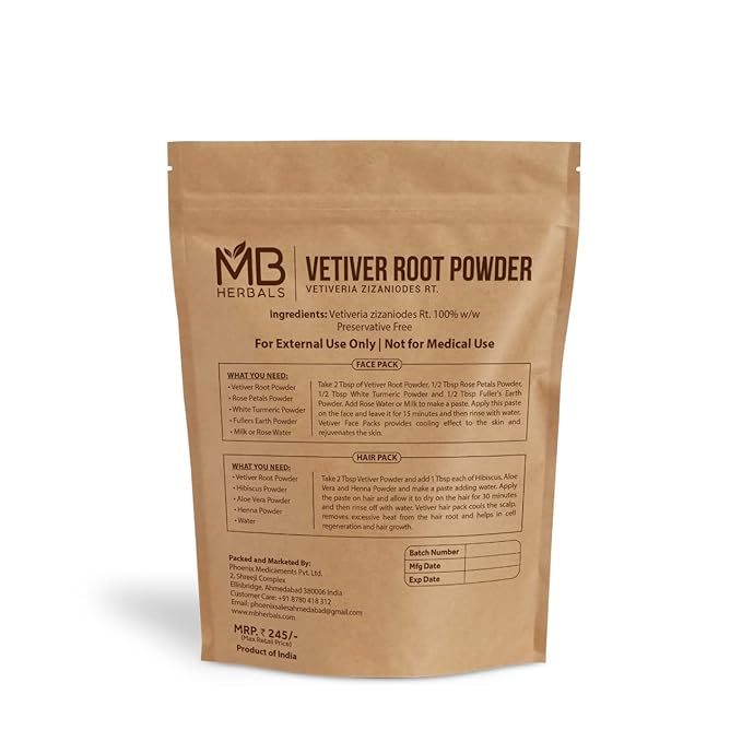 MB Herbals Vetiver Powder 100 Gram (3.5 oz) | Khus Powder | Vetiveria Zizanioides Root Powder-BrightBean Baby
