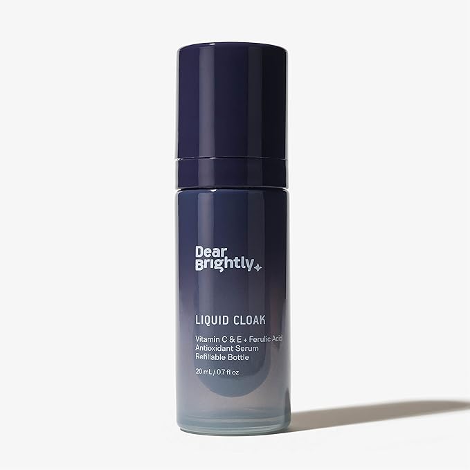 Vitamin C Serum with Ferulic Acid and Vitamin E for Glowing Radiant Skin by Dear Brightly, Liquid Cloak Facial Serum for Sensitive Skin, Refillable Glass Bottle, 0.7 fl oz-BrightBean Baby