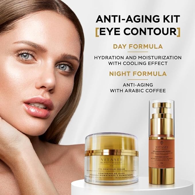 AM/PM Anti-Aging Kit Eye Contour Duo, Deep Hydration Eye Contour Cream with Cotton Stem Cells & Hyaluronic Acid (AM), Eye Contour Anti-Fatigue with Arabic Coffee for Under Eye Lines Protection(PM)-BrightBean Baby