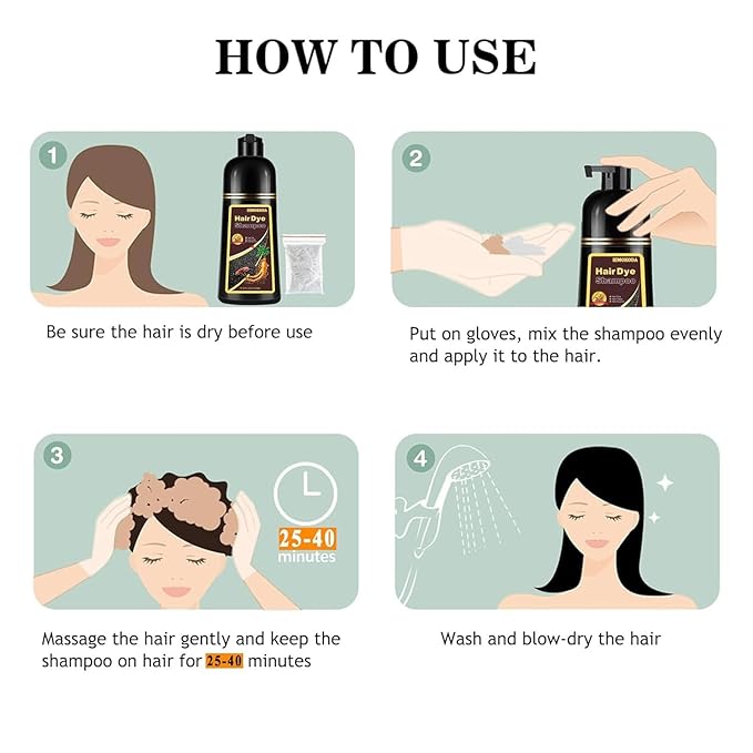 Dark Brown Hair Dye Shampoo 3 in 1 for Gray Hair, Long-lasting & Natual Hair Color Shampoo, Herbal Ingredients Natural Shampoo Hair Dye Effect in Minutes, Gifts for Men Women 500ml-BrightBean Baby