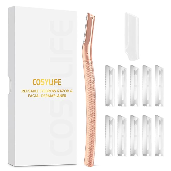 Eyebrow Razor Dermaplaning Tool with 10 Blade Refills Exfoliating Face Razors for Women Facial Razor for Peach Fuzz and Eyebrow Hair Removal