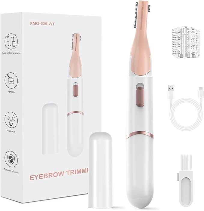 Eyebrow Trimmer, Women's Facial Hair Remover & Eyebrow Trimmer with Pivoting Head - Rechargeable Double-Sided Eyebrow Razor with Comb, Portable Eyebrow Razor Electric, Easy Cleaning (White)