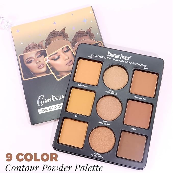 Professional Light Medium Brown Contour Highlight Palette,Multiple Full Coverage Makeup Palet for Correcting, Easy Blending, Long-lasting formula, Sculpt & Highlighting,Matte and Shimmer Finish-9A-BrightBean Baby