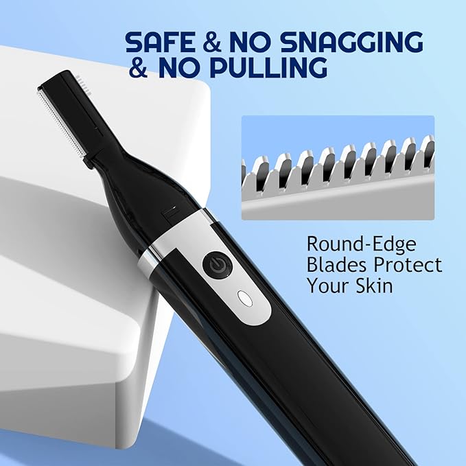 Eyebrow Trimmer Electric Eyebrow Razor for Men, Rechargeable Facial Hair Shaver Painless Detail Trimmer with Rinseable Blade for Face Beard Neck (Black)
