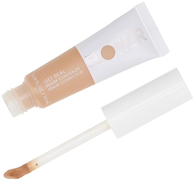 FLOWER BEAUTY By Drew Barrymore Get Real Serum Concealer - Brightens Skin + Blurs Blemishes - Hydrating Serum- Medium Honey-BrightBean Baby