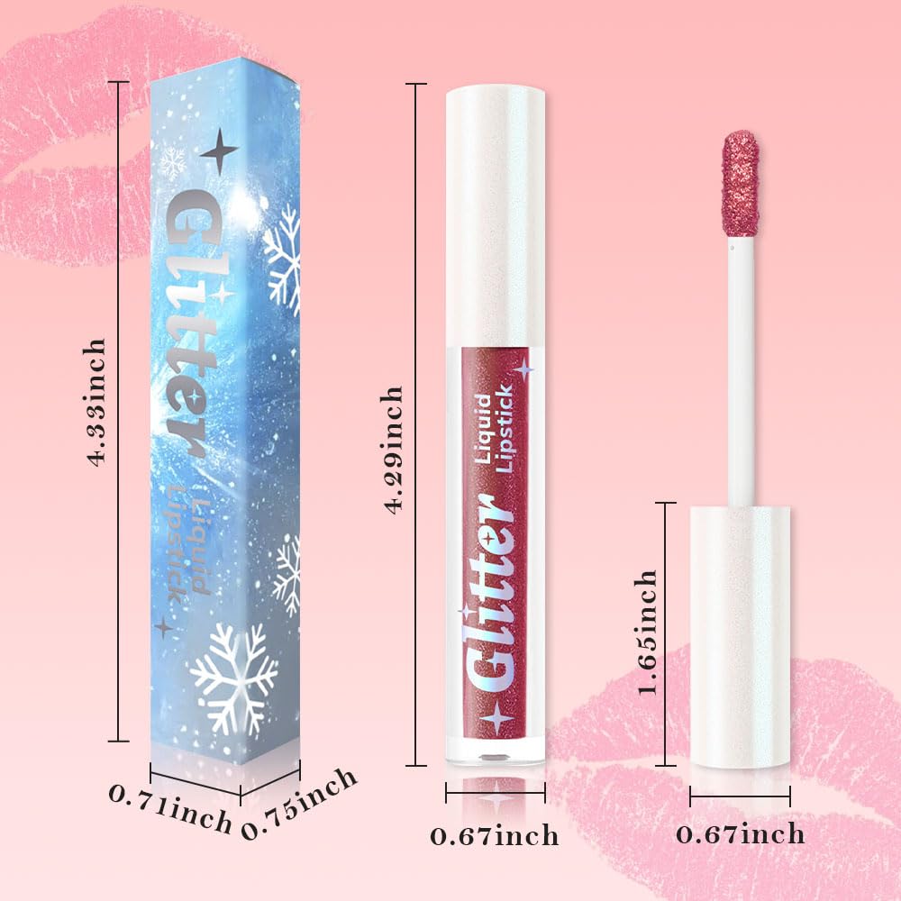 Red Brown Metallic Lipstick for Women,Lightweight Glitter Sparkling Liquid Lipsticks,Shimmer Lip Gloss Stain Long Lasting Waterproof Smudge Proof Non-Drying 24 Hour Full Coverage Lip Makeup,Vegan-BrightBean Baby