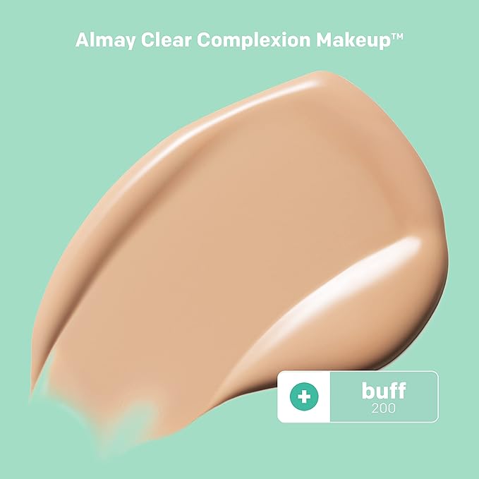 Almay Clear Complexion Acne Foundation Makeup with Salicylic Acid - Lightweight, Medium Coverage, Hypoallergenic, -Fragrance Free, for Sensitive Skin , 200 Buff, 1 fl oz.-BrightBean Baby
