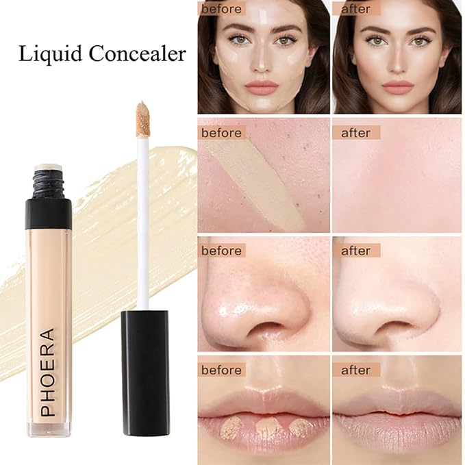 Mushroom Head Air Cushion CC Cream Natural Foundation,PHOERA Foundation,PHOERA Concealer, PHOERA Primer, PHOERA Powder, Kabuki Makeup Brushes Foundation (101 Porcelain+01 Ivory CC)-BrightBean Baby