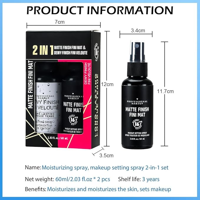 Kaely 2IN1 Hydrating Setting Spray for Face,Primer Face Makeup Matte Dewy Finish,Waterproof Setting Spray for Makeup Long Lasting,Oil Control,maquillaje Up To 16 Hours,Vegan & Cruelty-Free-BrightBean Baby